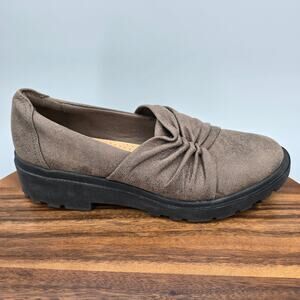 Clarks Shoes Women's 10 M Brown Ruched Calla Comfort Slip On Loafer Flats